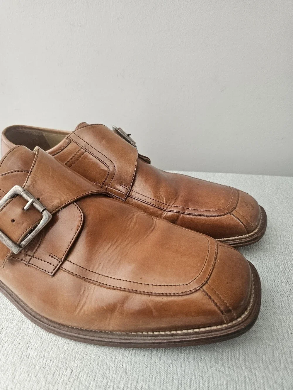 STACY ADAMS Mens Tan  Monk Strap Leather Dress Shoes